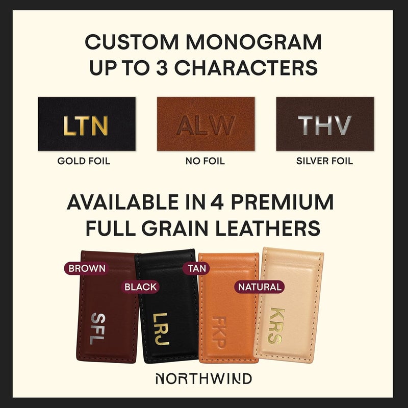 NORTHWIND Personalized Magnetic Leather Money Clip – Full Grain Leather Slim Wallet – Handmade in USA – Minimalist Cash Holder - Image 2